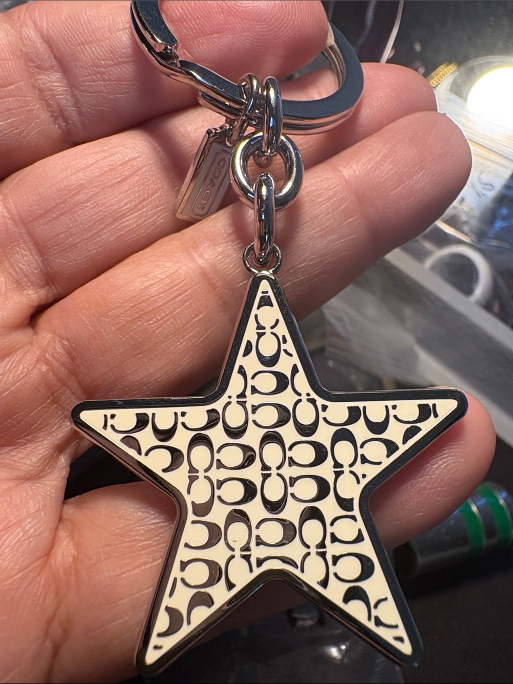 Coach Star Keychain in white Enamel